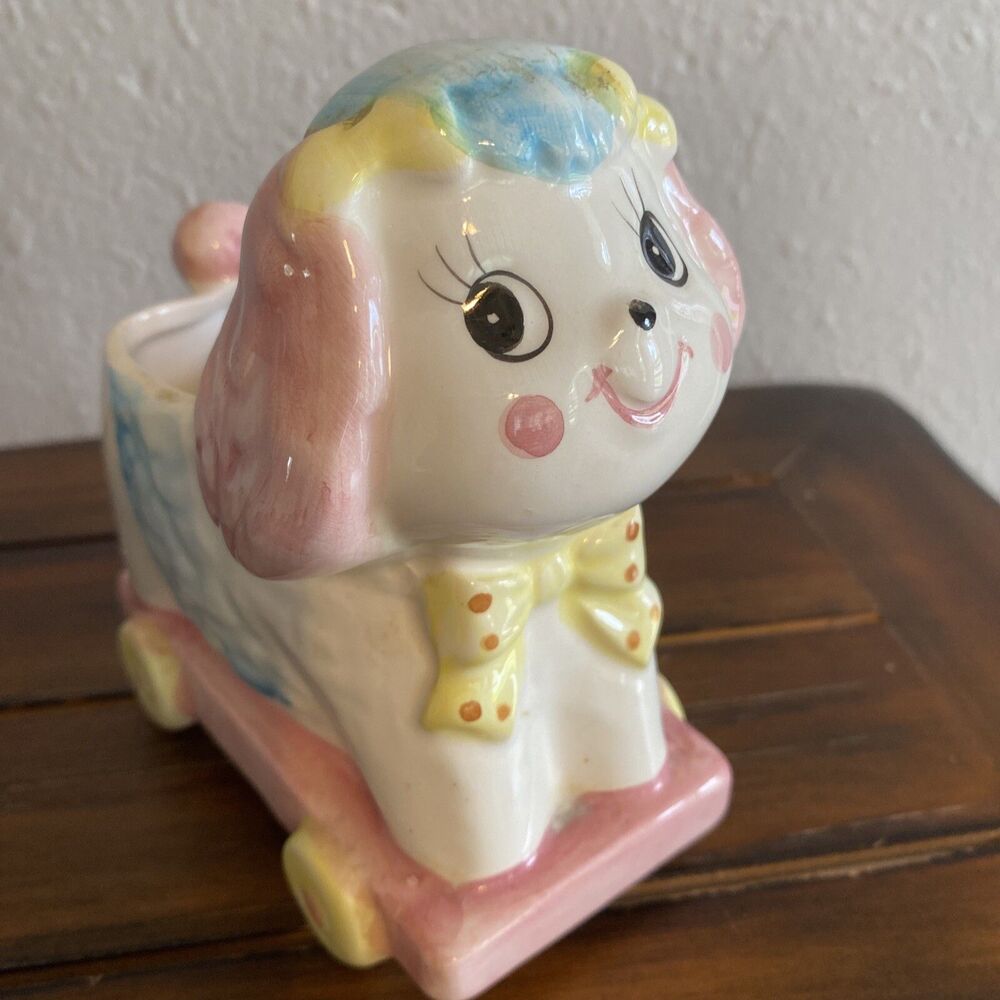 Vintage 1950’s relpo ceramic puppy planter big eye dog anthropomorphic Dog Toy